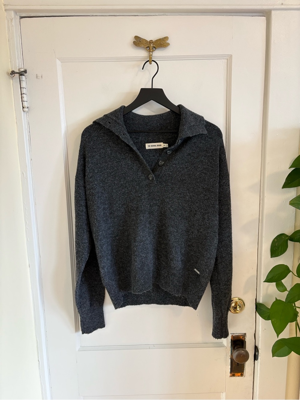 The Normal Brand Women’s 1/4 Button Popover Sweater Charcoal Gray Small